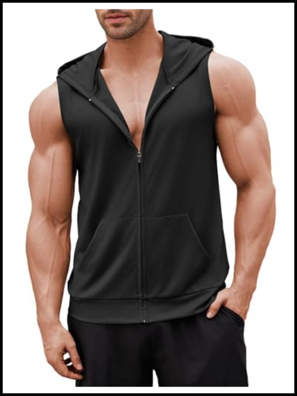 Men's Workout Hooded Tank Top 2 Pack Zip Up Sleeveless Gym Shirt Muscle Cut Off